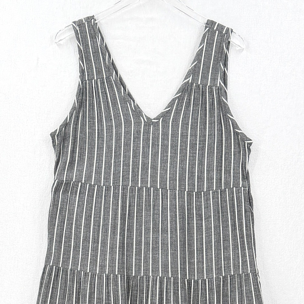 QUINCE Organic Cotton Gauze Maxi Dress Large Black Striped Tiered Sleeveless - Picture 6 of 16